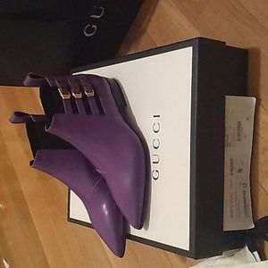 New in box Purple Gucci Cordovan leather booties sz 37
